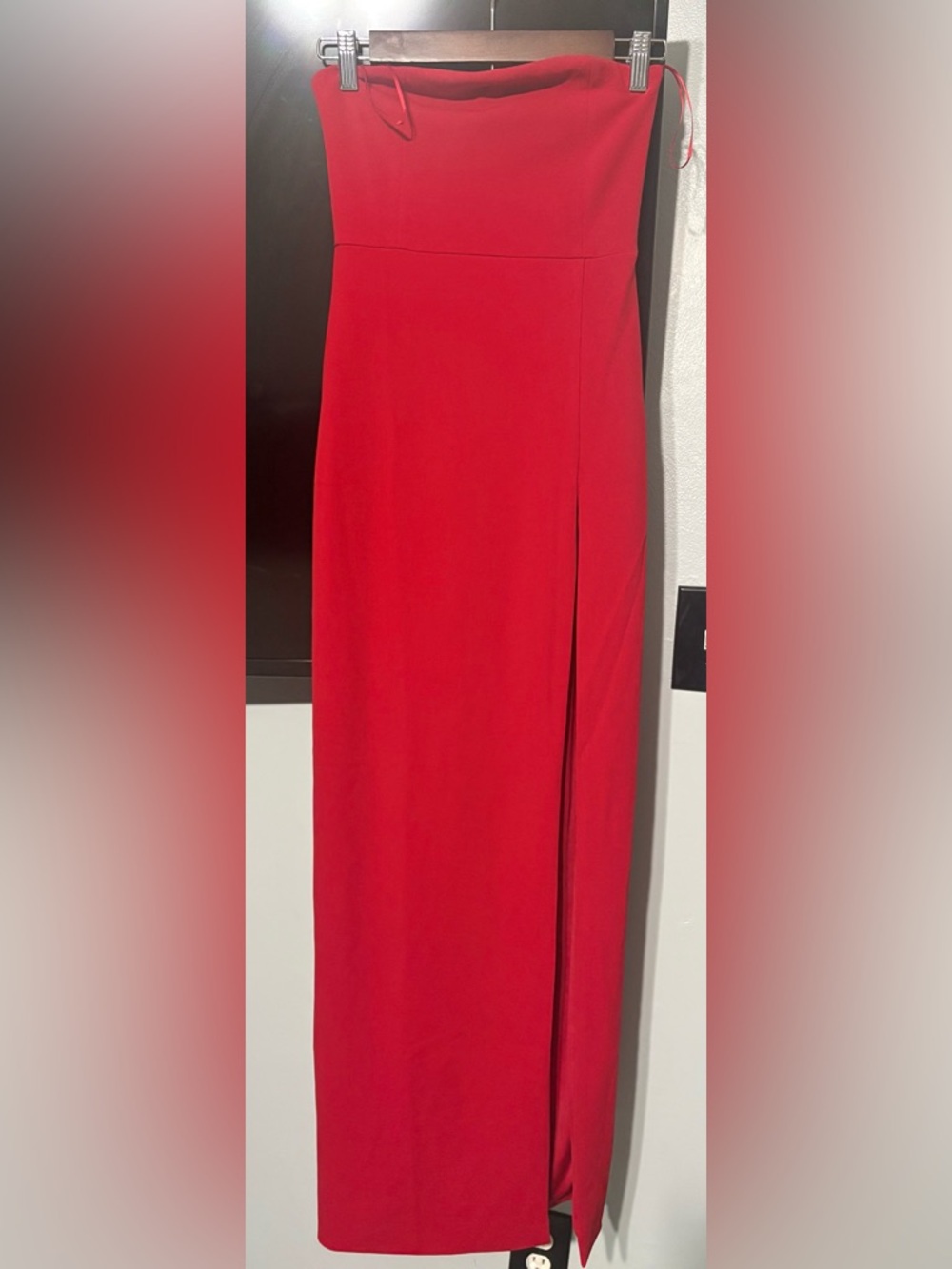 Meshki Strapless Red Maxi Dress with Side Slit